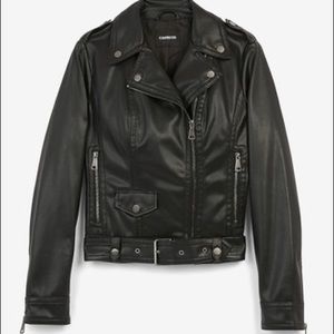 Vegan Leather Belted Moto Jacket